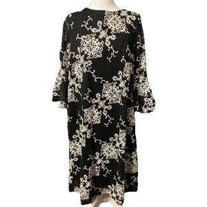 RN STUDIO Lace Dress Size 16 Black Ivory 3/4 Bell Sleeves Formal Career Witchy